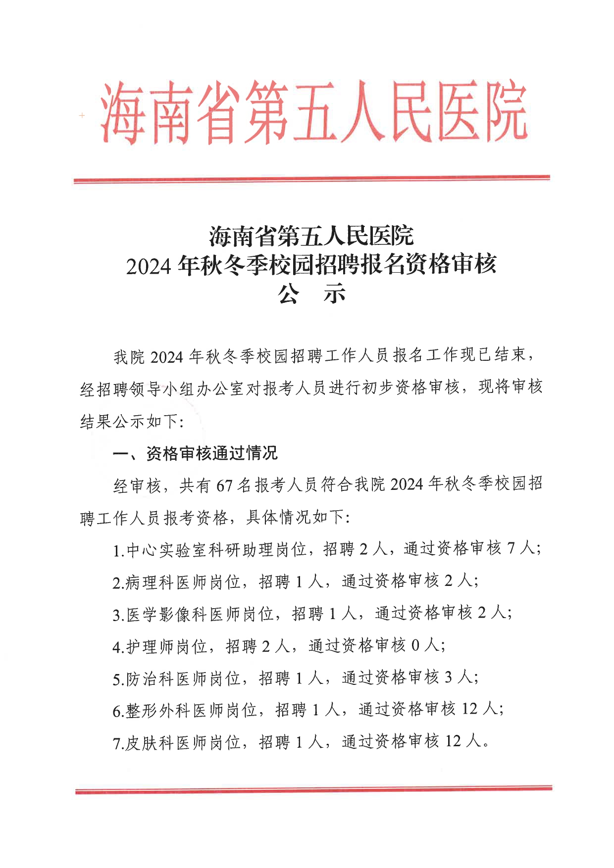 海南省第五人民医院2024年秋冬季校园招聘报名资格审核公示(1)_page-0001.jpg